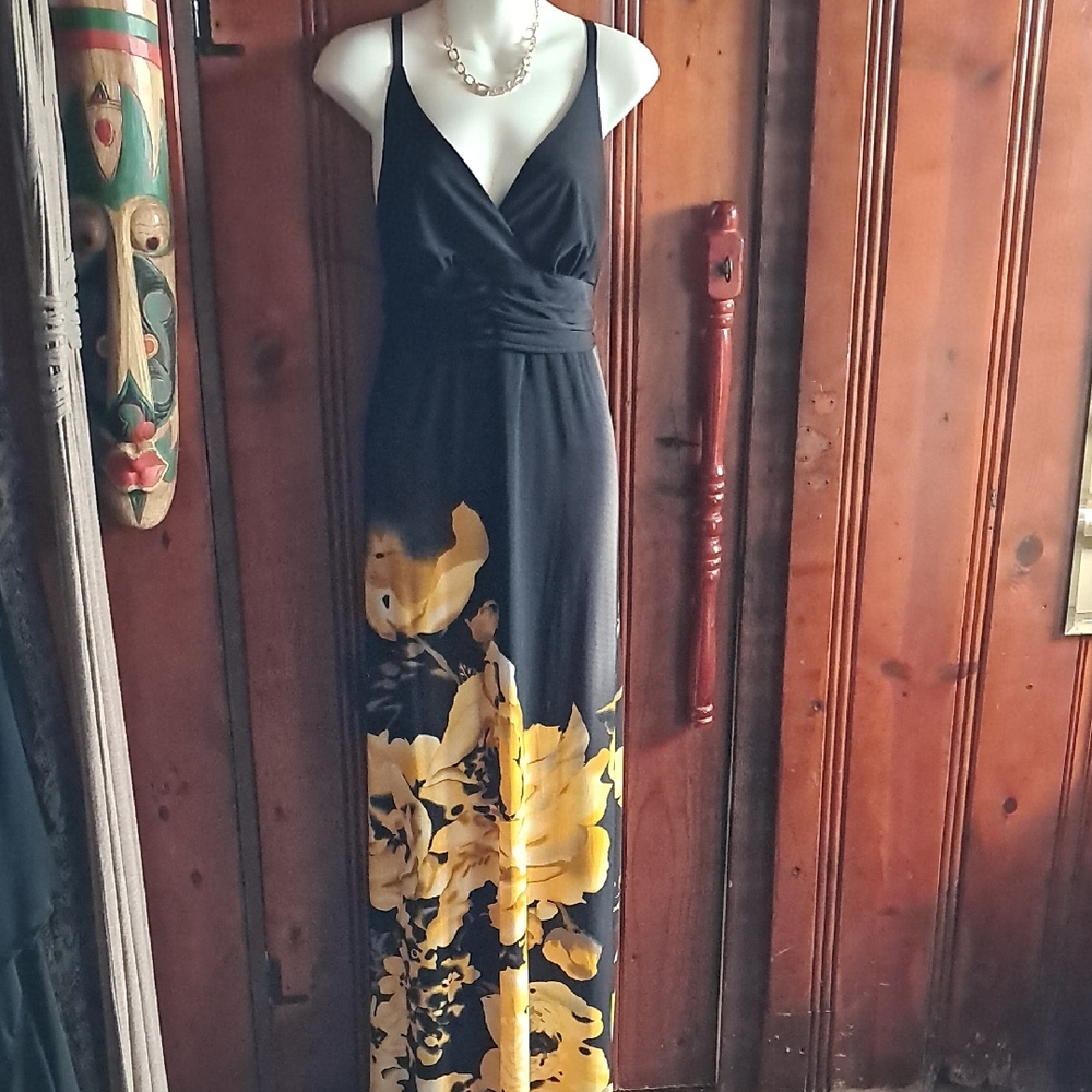 Ronni Nicole Black and Yellow Floral Maxi Dress